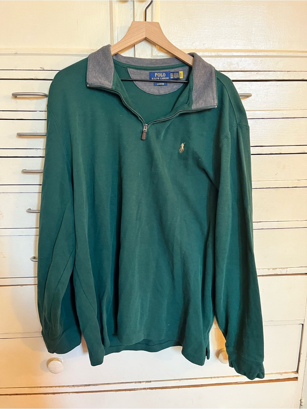 Polo by Ralph Lauren Forest Green Quarter-Zip Pullover with Gray Collar